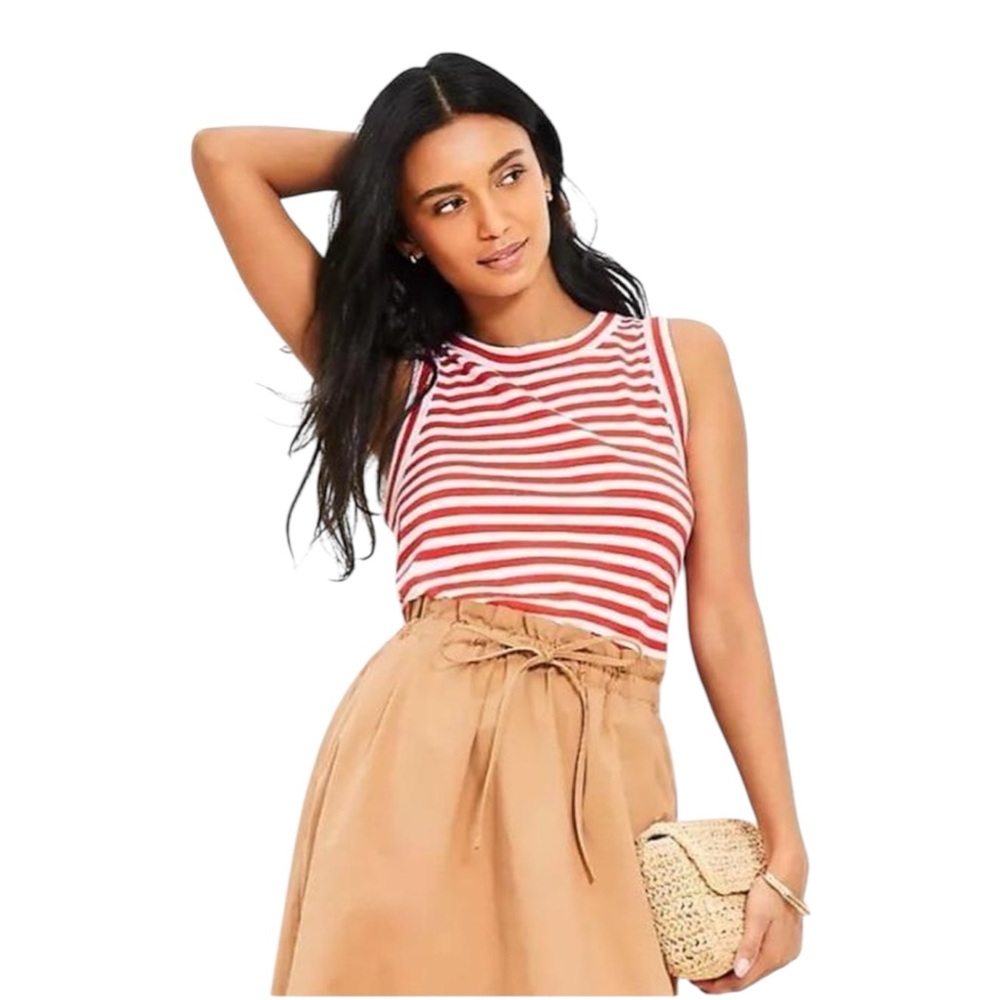 LOFT Red and White Striped Tank Top nwt